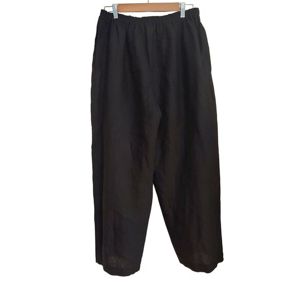 Eskander Poland Black 100% Linen Barrell Casual Pullon Trouser Pant Size 0 Large - Picture 1 of 9